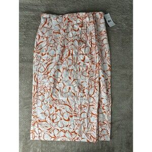 Rafaella Womens Orange White Floral Pencil Skirt ,55%linen Size L